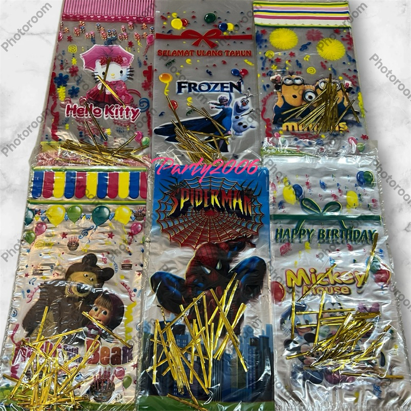Plastik PP Snack Ulang Tahun Motif 18x36cm / Bingkisan Ulang tahun / Plastik Karakter