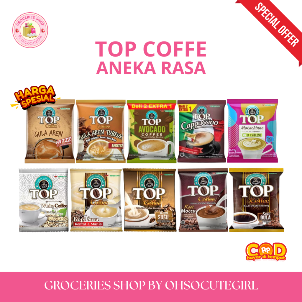 

[PROMO] TOP COFFE GULA AREN TUBRUK MOKACHINNO CAPPUCINO AVOCADO TOP WHITE KOPI GULA SUSU HITAM