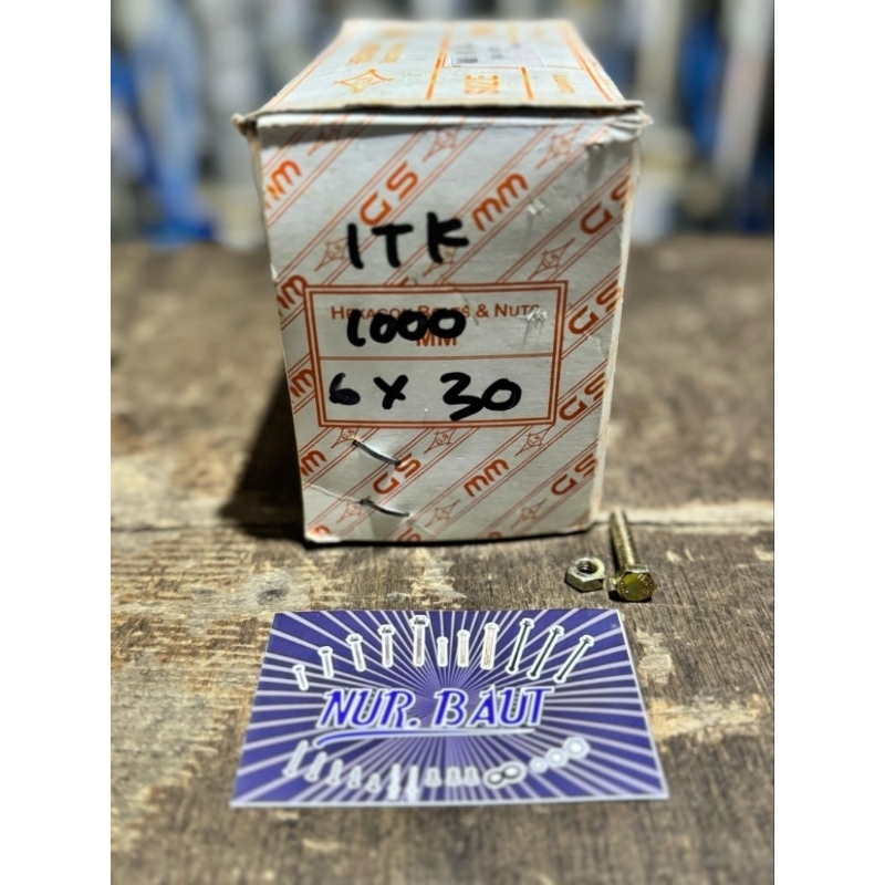 1 Dus Baut dan Mur BHK M6 Hexagon Ukuran M6x30 Panjang 3CM