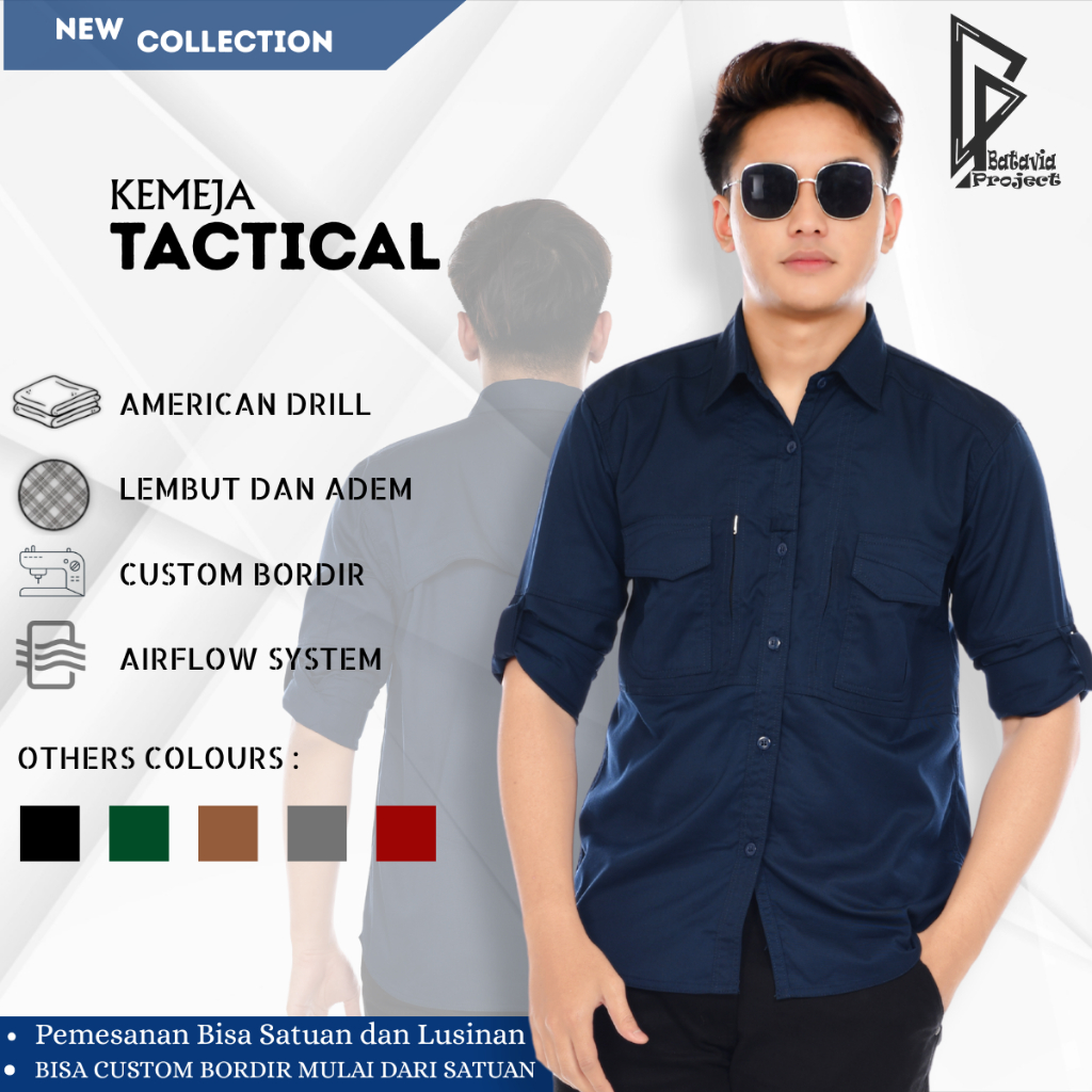 Baju Kemeja Tactical Lengan Panjang - Seragam Kantor Lapangan Outdoor Pria Wanita Premium Model Baju