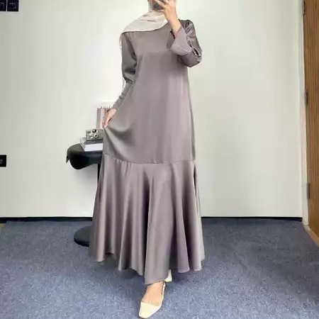 Nuraya Satin Dress Wanita Kondangan Kekinian Size M L XL XXL Baju Gamis Kondangan