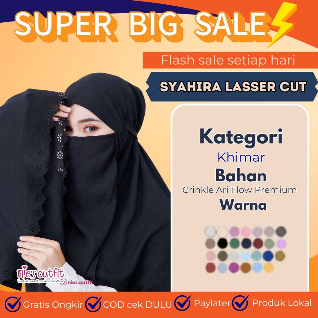 Khimar SYAHIRA LASERCUT Bunga MELATI by NIES OUTFIT Hijab instant Terbaru bergo anti ribet