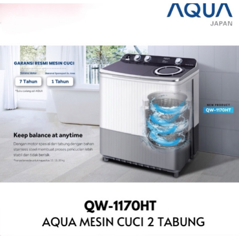 AQUA - MESIN CUCI 2 TABUNG 11 KG QW-1170HT