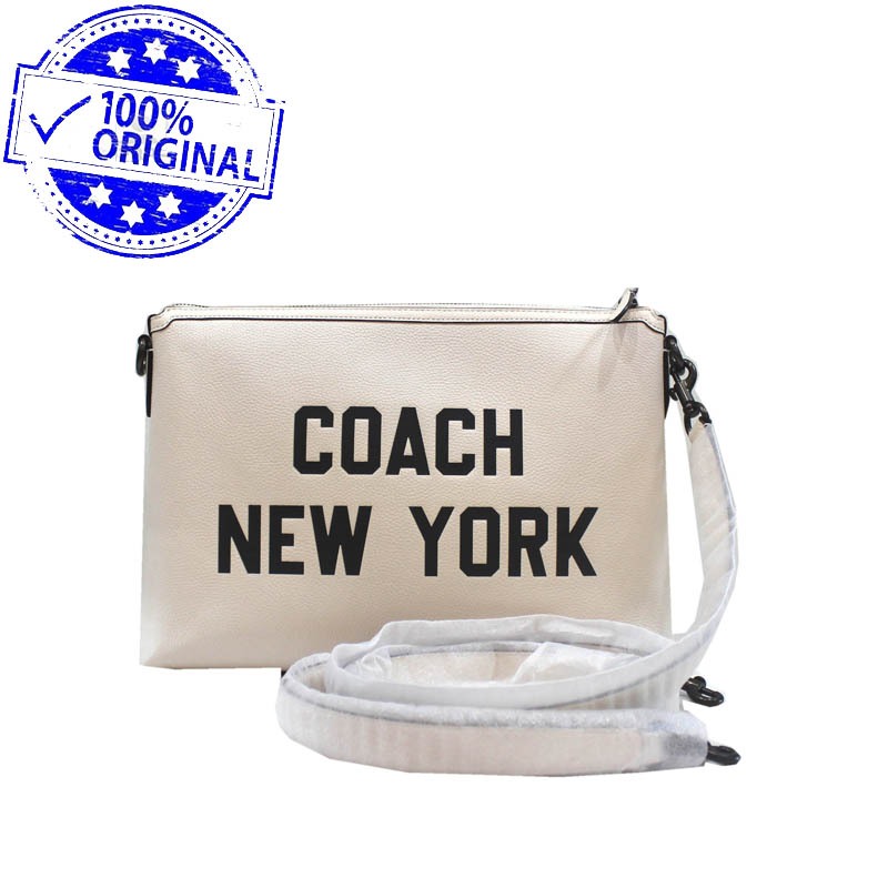 Preloved Coach New York Relay Pouch White double Strap Shoulder Sling Bag