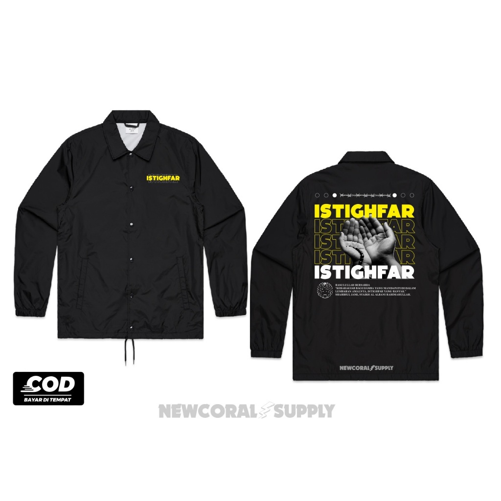 Jaket Coach Windbreaker Islami Istighfar Printing Bahan Waterproof Kualitas Distro