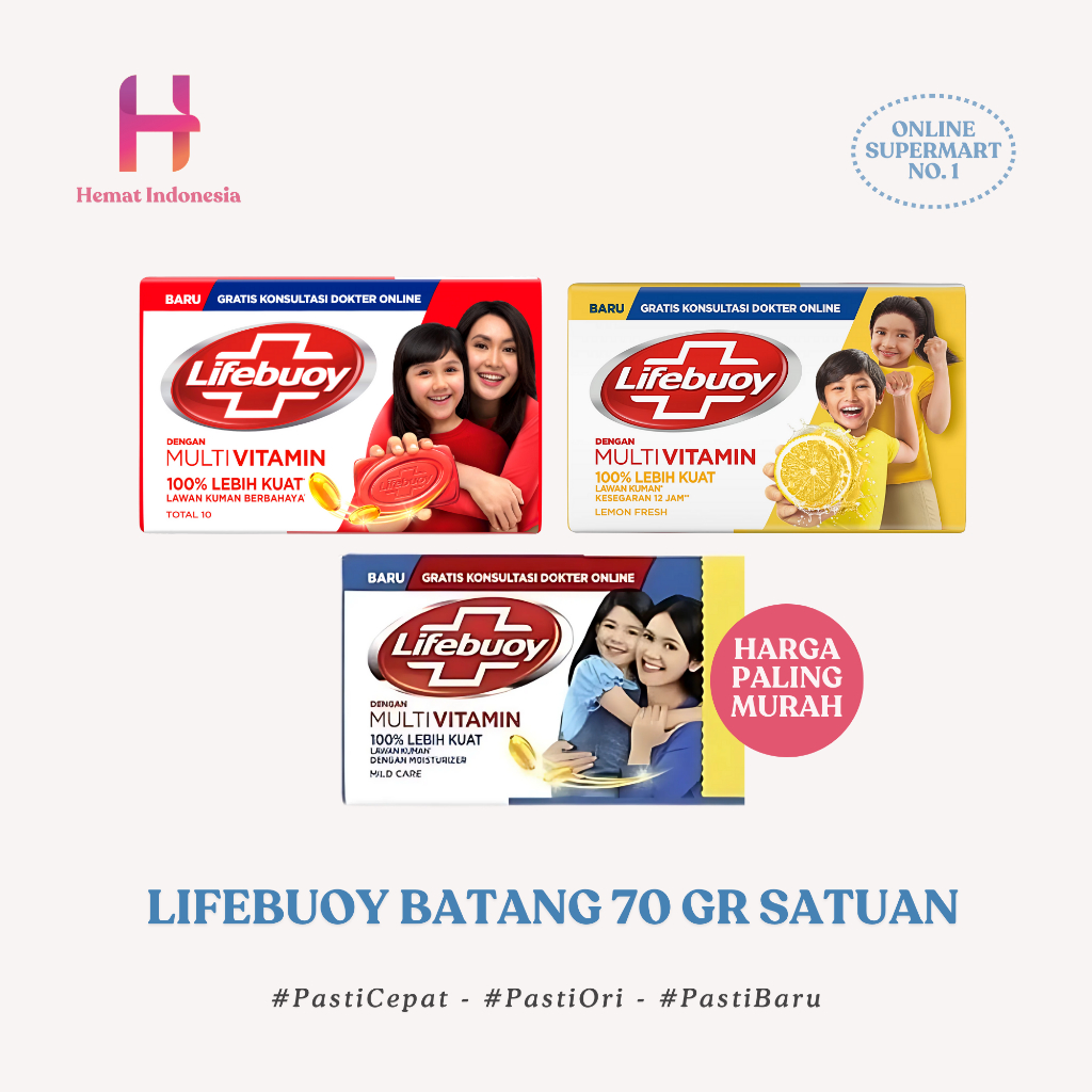 LIFEBUOY BAR SOAP 70 GR SABUN BATANG LIFEBUOY 70GR KUNING MERAH BIRU HIJAU MATCHA BIRU MUDA COOL