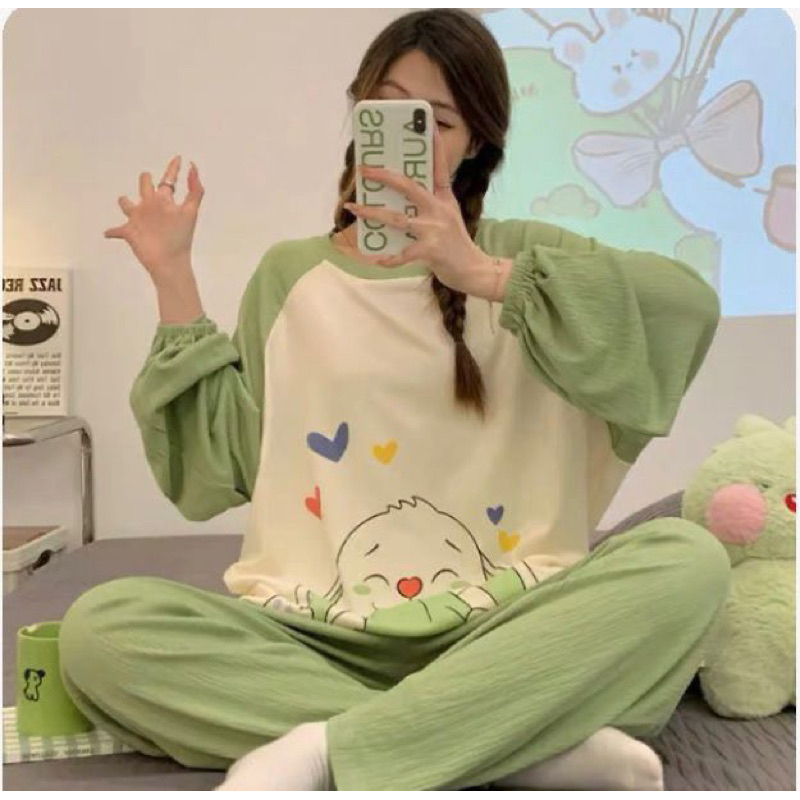 Viral  Jc- Stelan Oversize Jogger Pp / Piyama Oversize Import / Piyama Wanita Korean Style