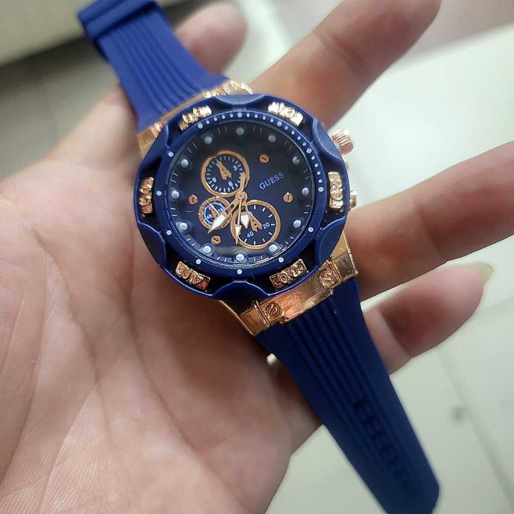 JAM TANGAN GUESS WANITA DEWASA TALI RUBBER CANTIK ELEGANT