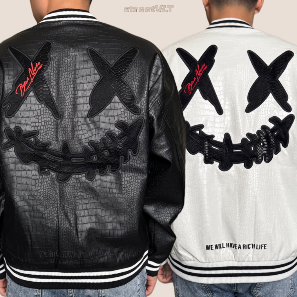 Ricky Clown Black Mamba Snakeskin Embroidered Crocodile Varsity Jacket