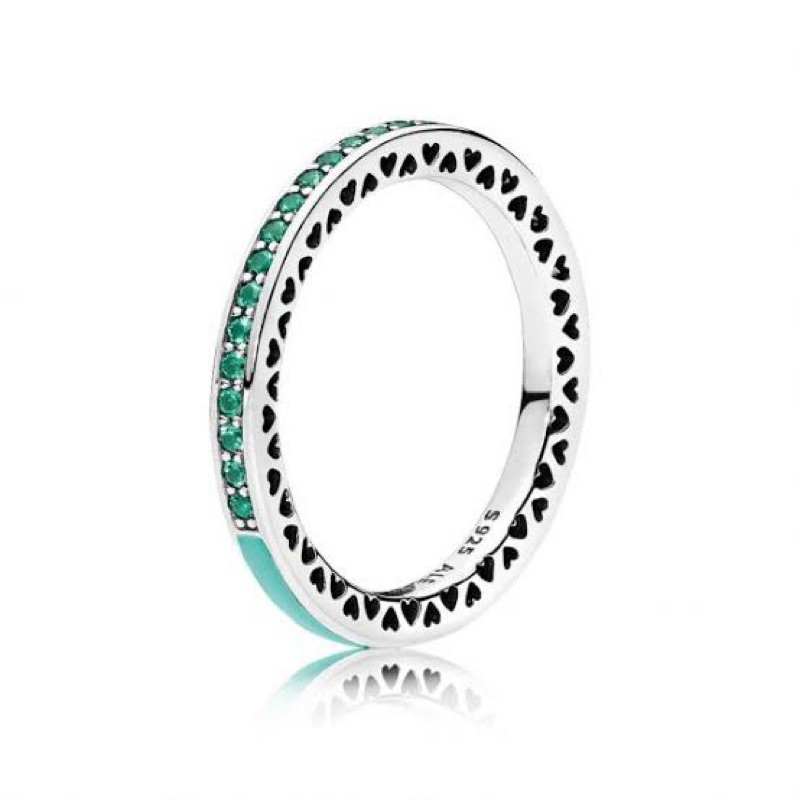 Preloved - Cincin Pandora - Silver Radiant Heart Ring - Mint Green