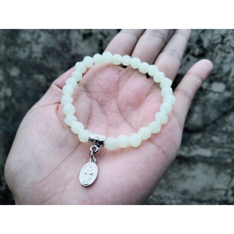 G164 GELANG BUNDA MARIA MANIK FOSFOR MOTIF MAWAR
