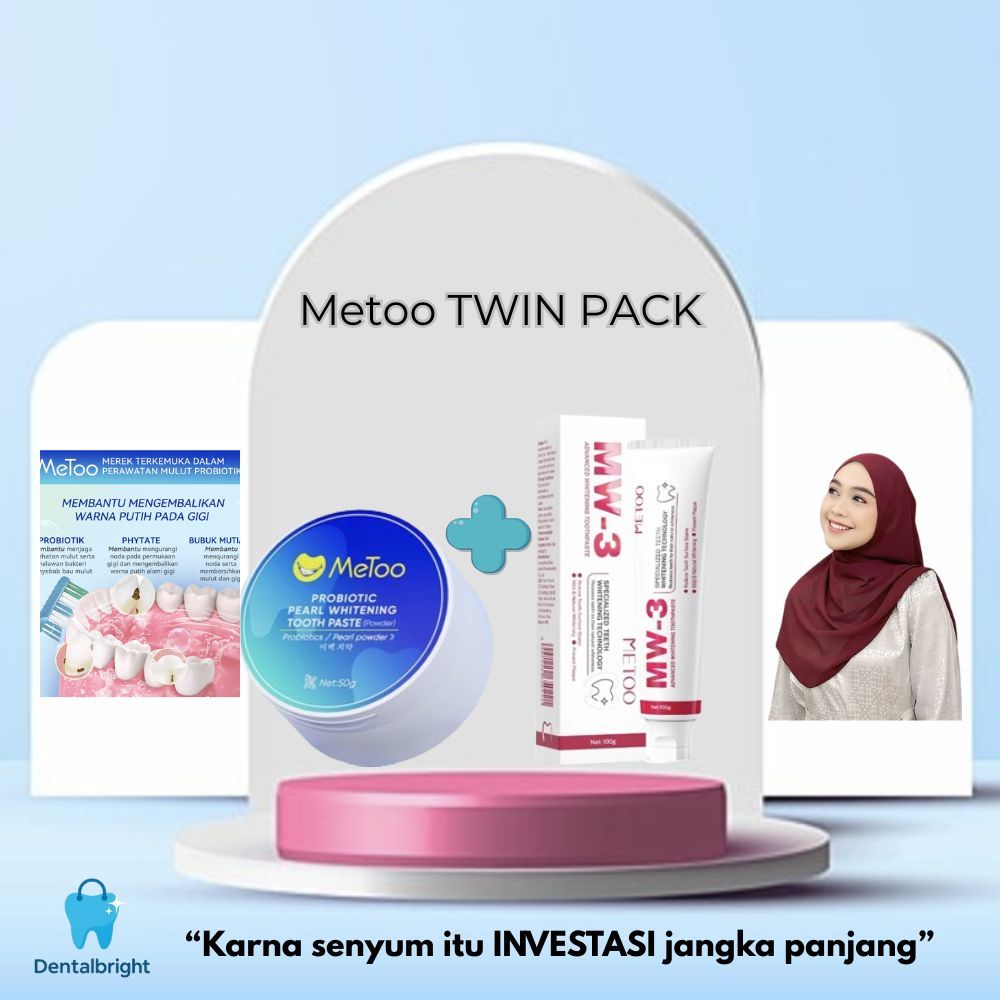 Twin pack Metoo pasta gigi + serbuk pencerah gigi