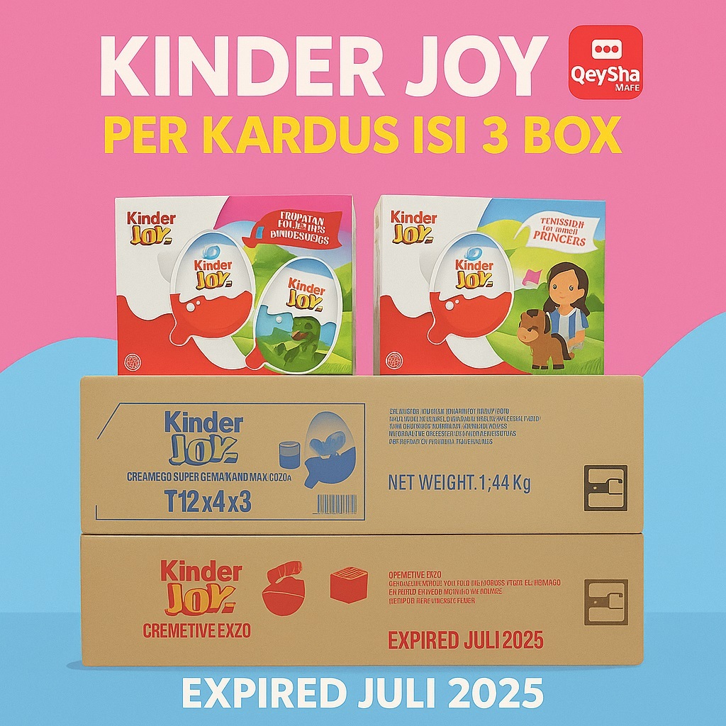 

Kinder Joy 1 Karton Isi 3 Box | Cokelat + Mainan Anak | Exp Juli 2025 | Cocok Reseller & Hampers