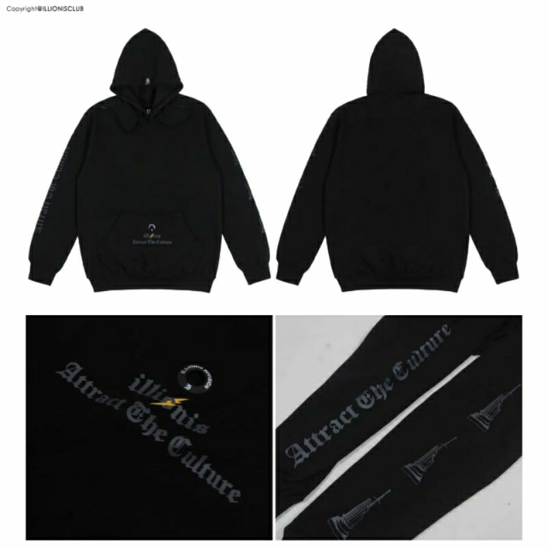 Sweater Hoodie Pullover Hoodie Warna Hitam Original Brand ILLIONIS Unisex Pria Wanita