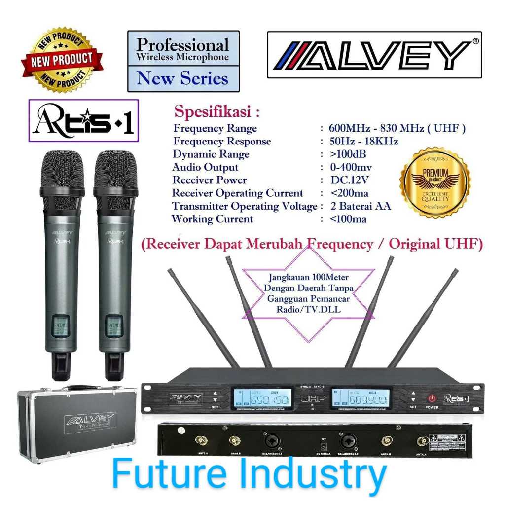 Mic Wireless ALVEY ARTIS-1 Microphone Karaoke Original Premium Mic Wireless