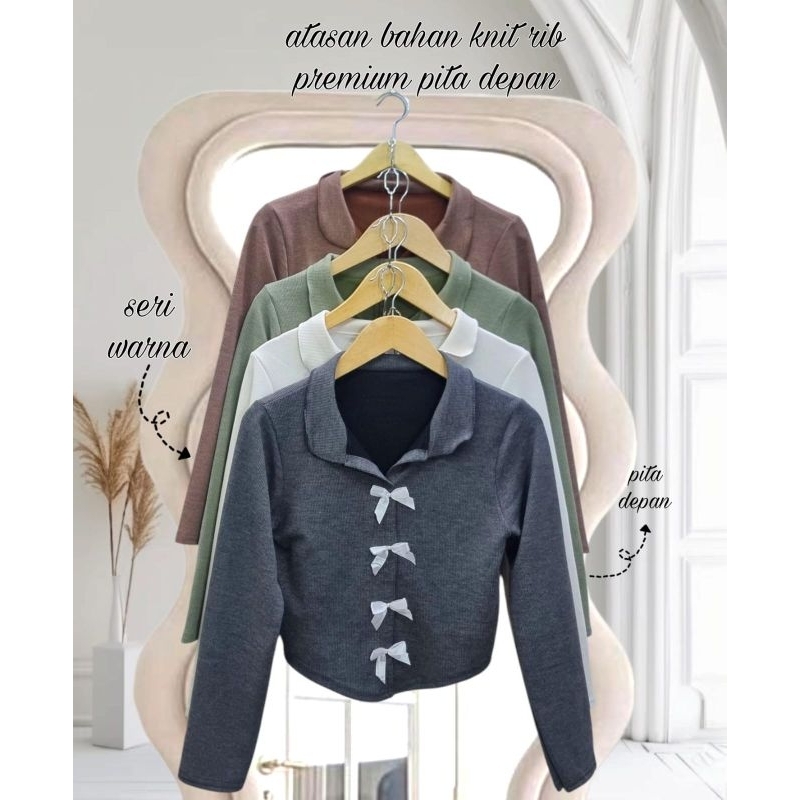 NEW CARDIGAN KNIT CROP TOP PRINTING WAFER PREMIUM MOTIF POLOS PITA PUTIH