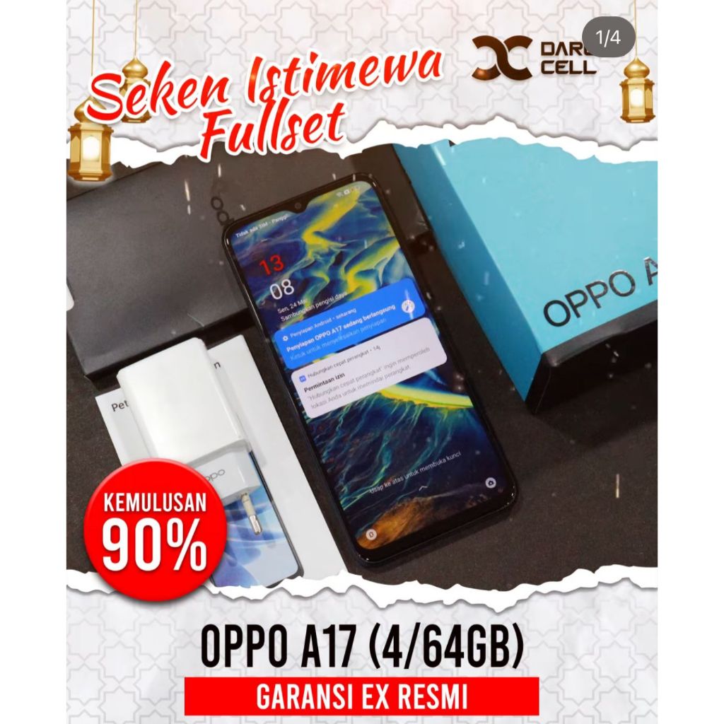SEKEN ISTIMEWA OPPO A17 4/64GB FULLSET MULUS SECOND GARANSI EX RESMI. WARNA MIDNIGHT