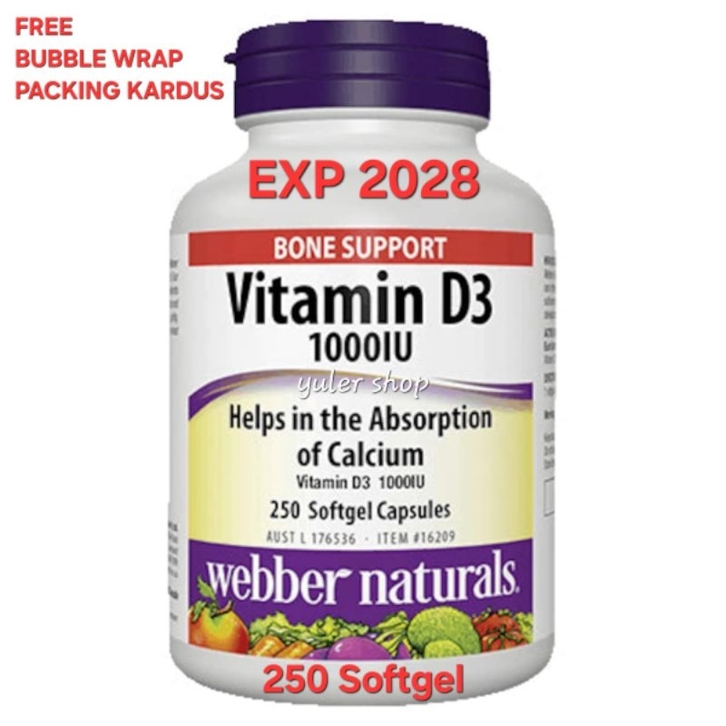 Webber Naturals Vitamin D3 1000iu 250 Softgel Capsule Calcium Bone Health