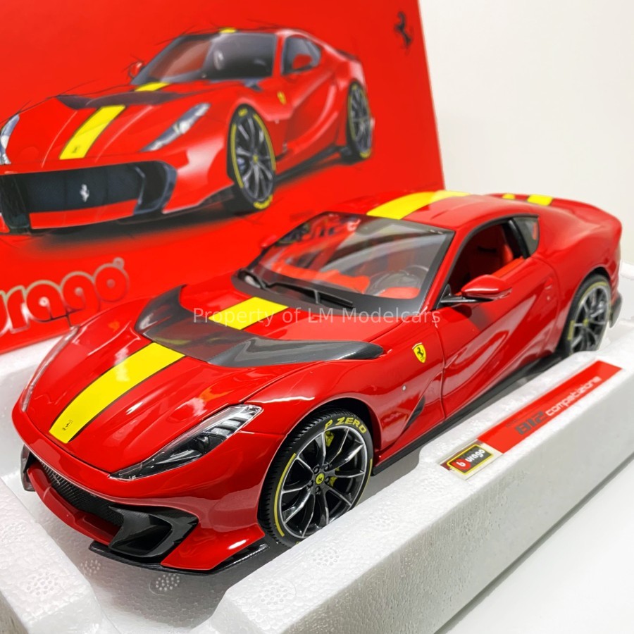 Bburago Signature 1/18 Ferrari 812 Competizione 2021 Rosso Corsa (Red Metallic/Black) Alloy Diecast 