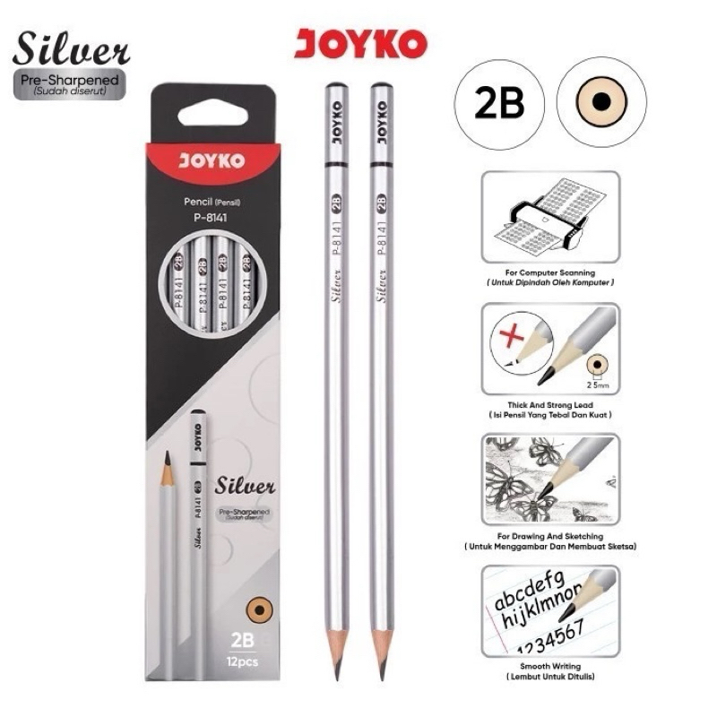 

1 Pcs! PENSIL 2B JOYKO P-8141 SILVER