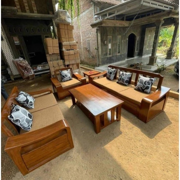 Kursi Tamu Minimalis 1 Set Bahan Kayu Jati Asli