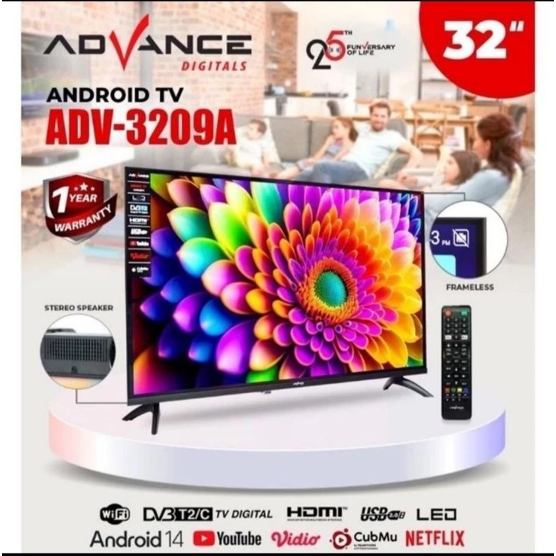 Advance Android TV LED 32 inch ADV 3209A Smart TV digital frameless 32" Bluetooth