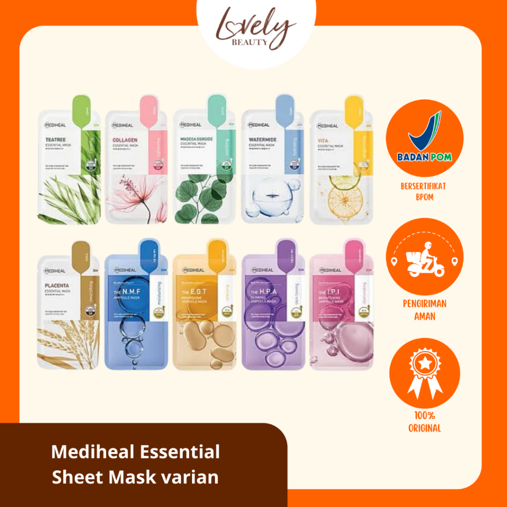 LOVELY | Mediheal Essential Sheet Mask varian I Masker wajah I perawatan wajah dari luar