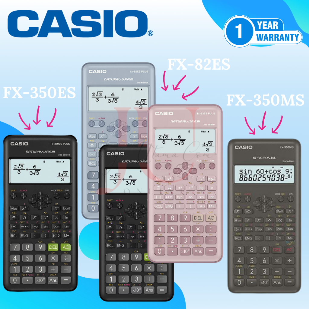 

l KALKULATOR CASIO FX 350 ES PLUS / FX 82 ES PLUS BLACK BLUE PINK CALCULATOR CASIO 350-ES 82-ES