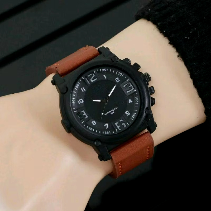 JAM TANGAN PRIA TALI KULIT POLOS KEREN KEKINIAN