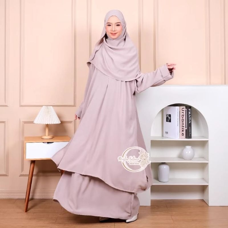 Abayya Azzahra Tunik Syari ,One Set Tunik Jumbo + Rok + Pashmina Syar'i Oval