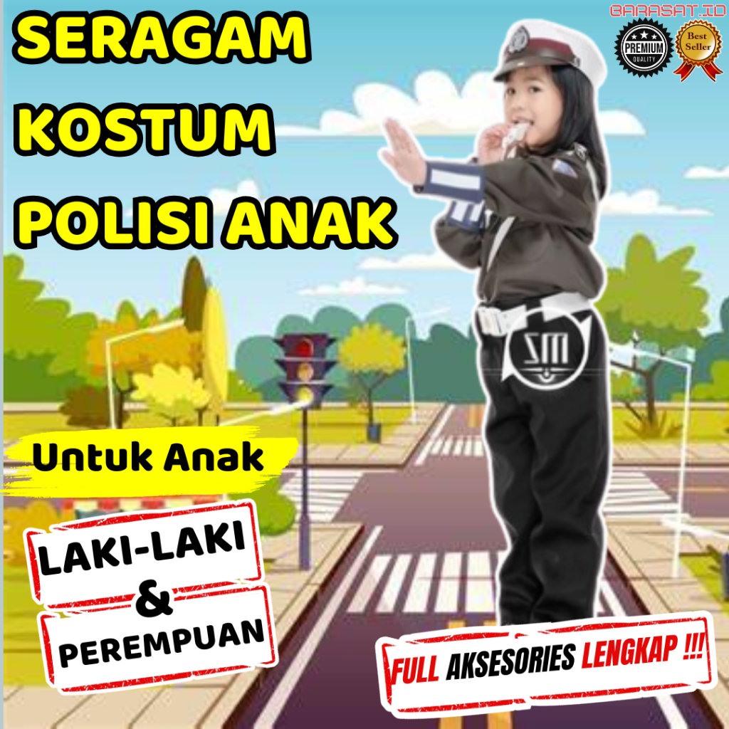 Seragam Polisi Polwan Anak Pakaian Kostum Karnaval Sekolah SD PAUD TK Laki Perempuan Cowok Cewek Len