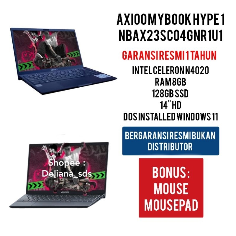 Laptop Axioo Mybook Hype 1 Intel Celeron N4020 8GB/128GB SSD Garansi Resmi 1 Tahun Axioo Mybook Hype