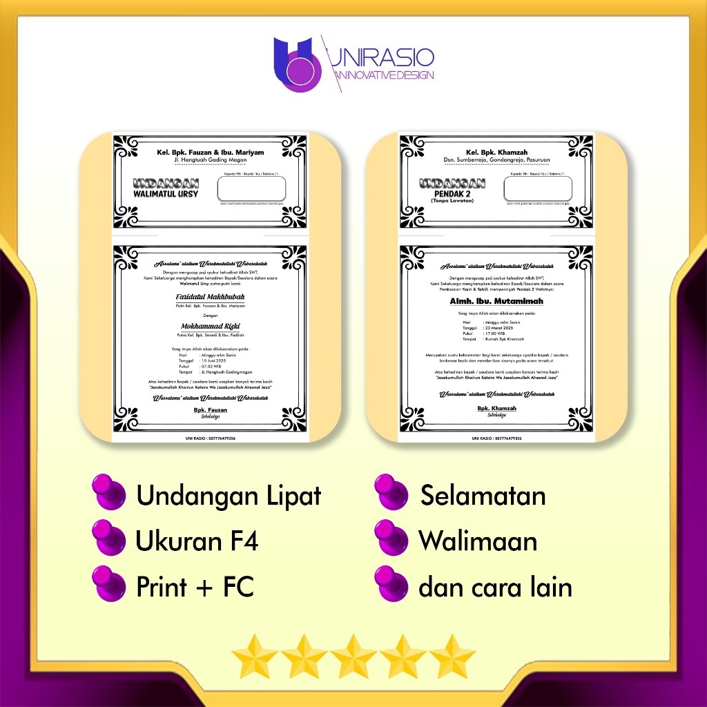 

Print dan Buat Undangan acara Walimaan / Tasyakuran / Slamatan / Maulid/ dll | Print kertas F4 (Lipat Jadi 3)