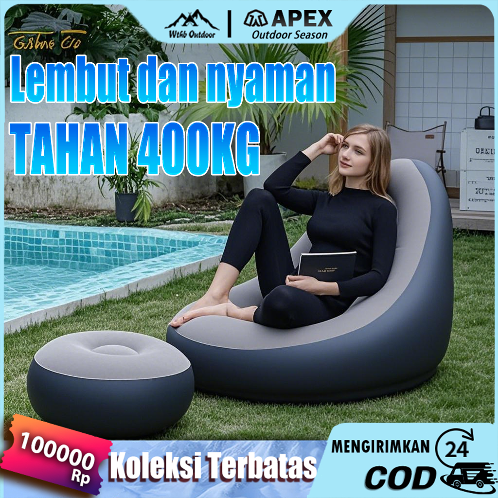 Sofa angin jumbo Sofa Santai Angin Portable Sofa Tiup Dengan Sandaran kasur Angin free pompa Bed Ang
