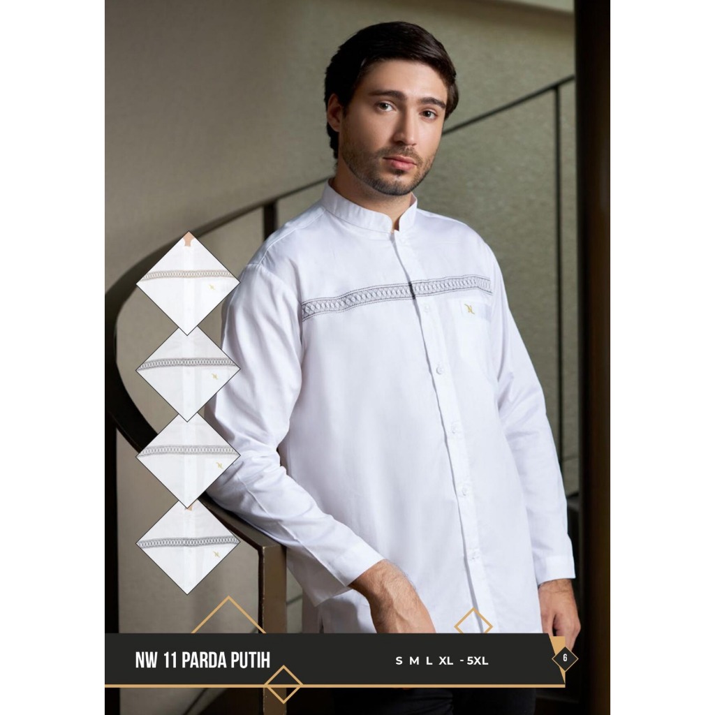 BAJU KOKO NIZAR NW 11 PARDA PUTIH LENGAN PANJANG