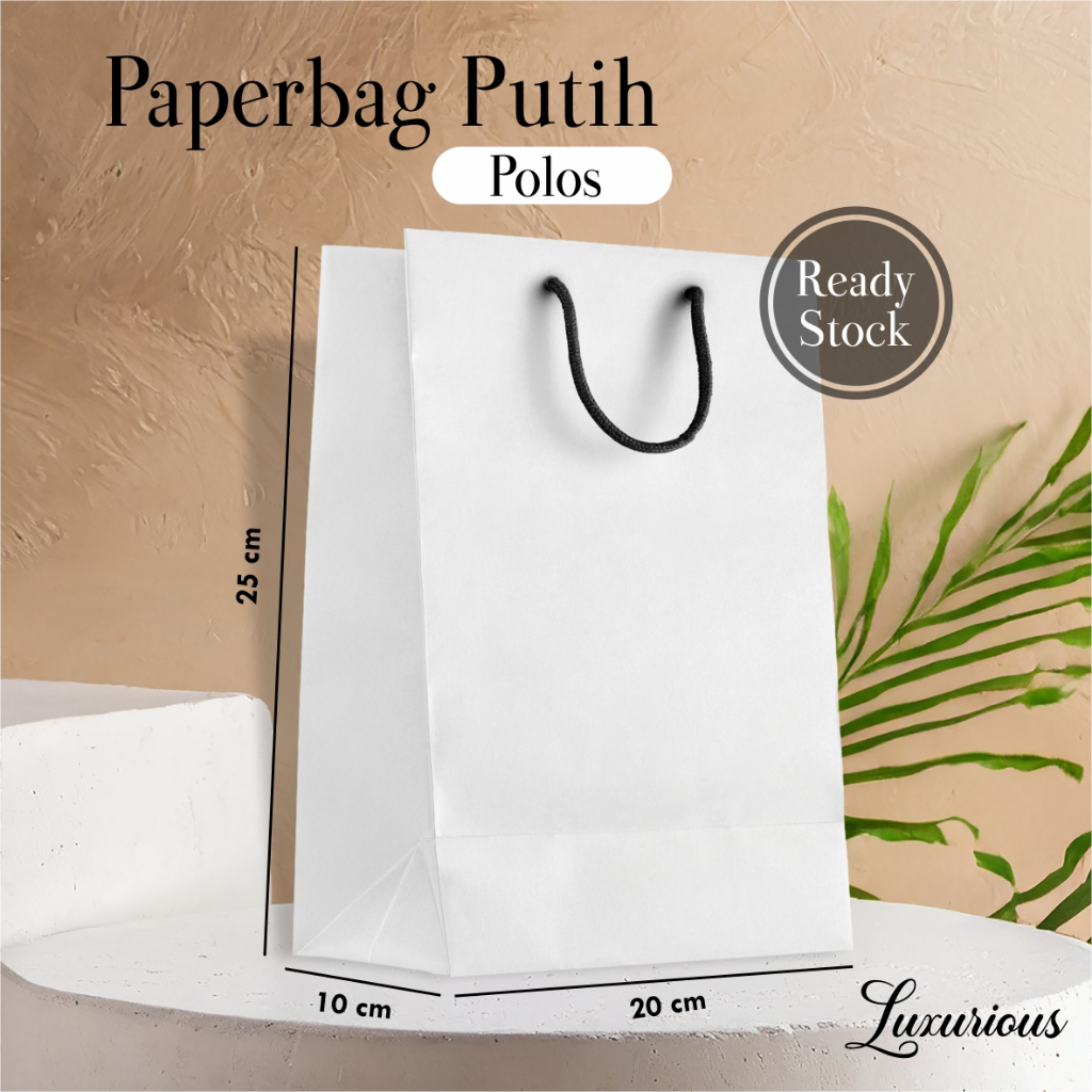 

(12 PCS) PAPER BAG SOUVENIR PUTIH POLOS - TAS SOUVENIR PERNIKAHAN UKURAN 20 x 25 x 10 CM [LUSINAN]