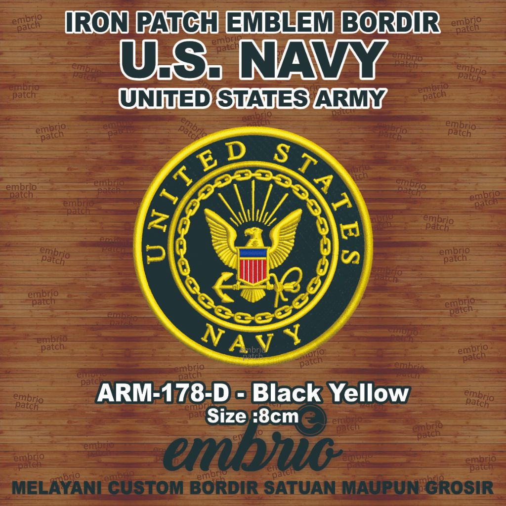 ARM-178-D Patch Logo US NAVY Emblem Bordir Logo US Army Tentara Angkatan Laut Amerika - Black Yellow