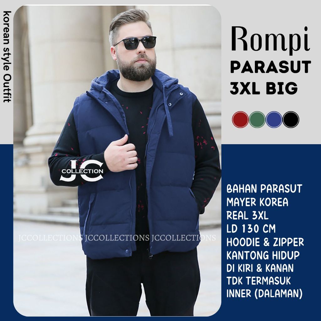 Jaket Rompi Motor Pria Jumbo 3XL / Rompi Jumbo Parasut Big Size XXXL Unisex Hoodie Vest Motor - JCCo