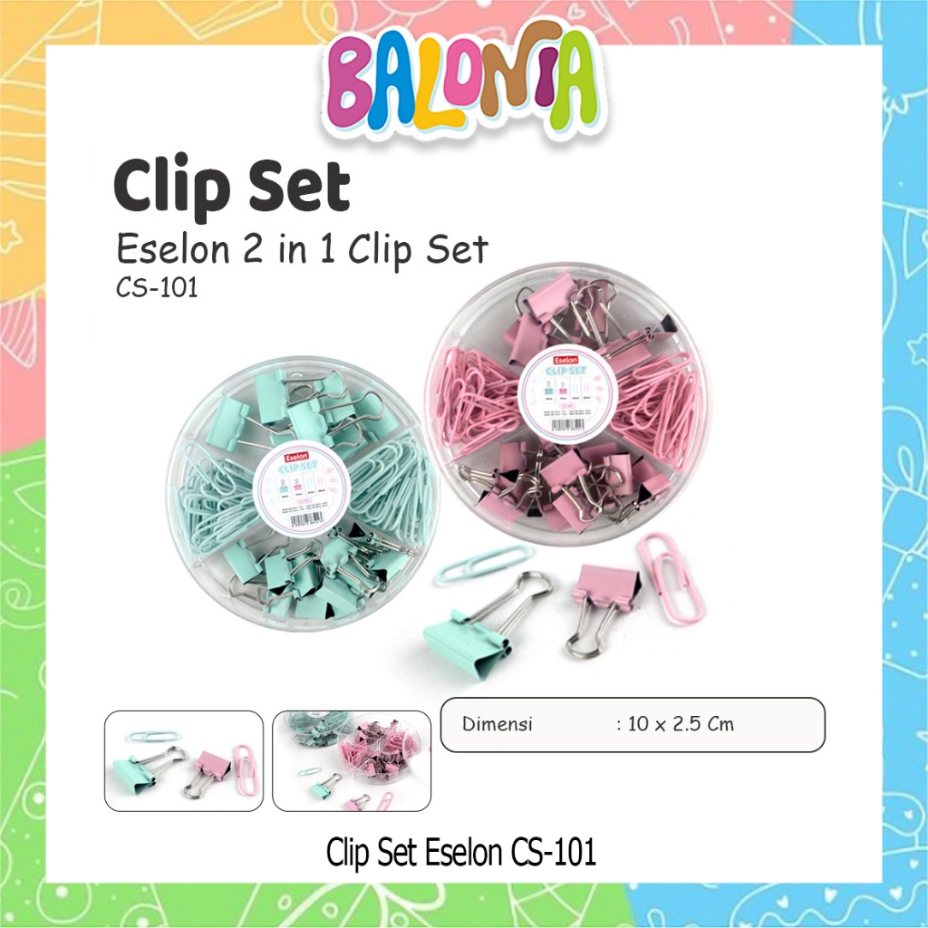 

Murah!! Clip Set klip penjepit kertas, clip eselon kemasan mika bulat 4 sekat