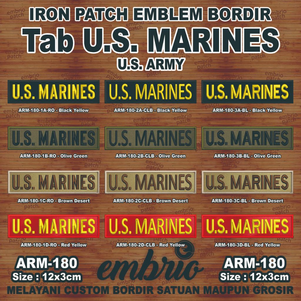 ARM-180 Patch US MARINE tab emblem bordir name tag us marines military tactical tentara angkatan uda