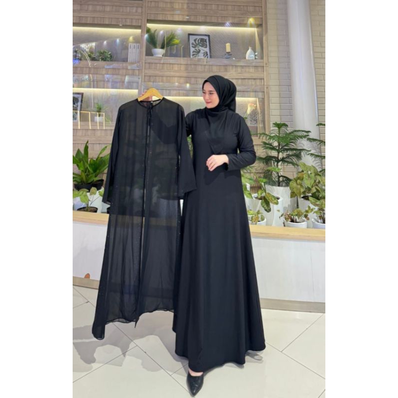 ABAYA TURKEY HITAM ROMPI PISAH