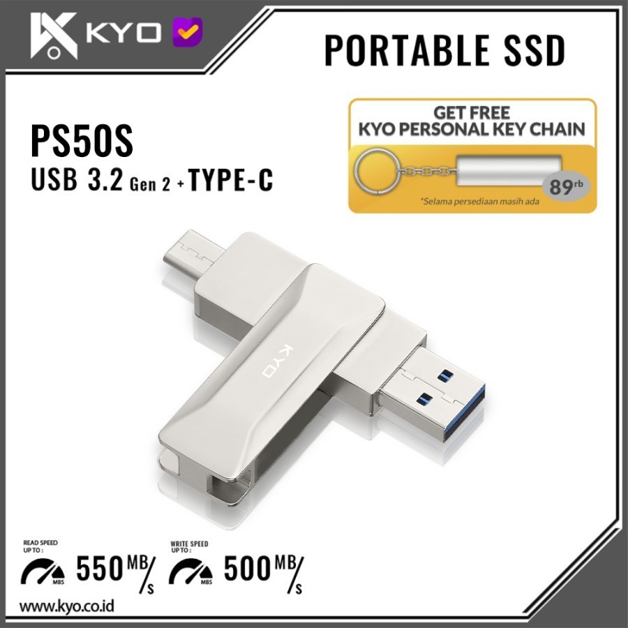 KYO PS50 / PS50U / PS50S 128GB 256GB 512GB 1TB Portable SSD USB 3.2 TYPE C External SSD Eksternal US