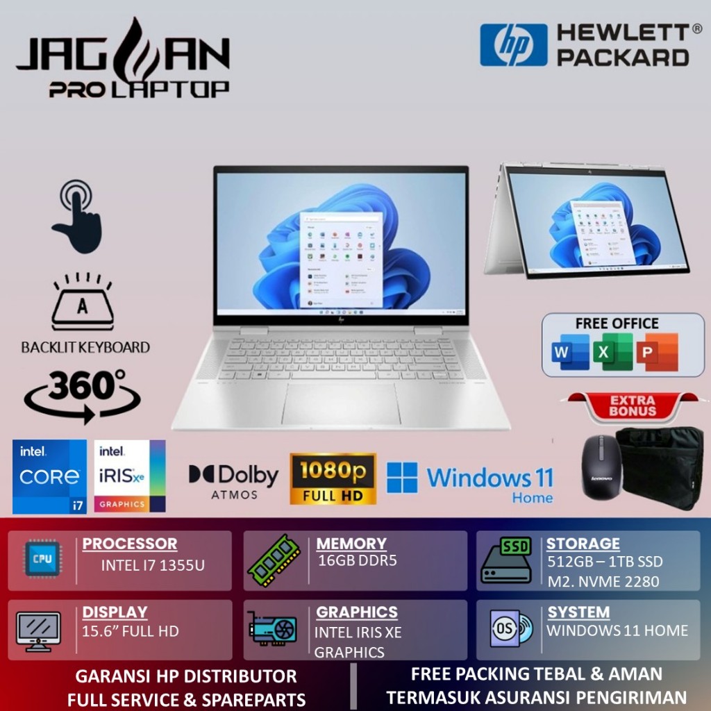 Laptop 2IN1 HP Envy X360 15 Intel i7 1355U 16GB DDR5 1TB 15.6 FHD IPS Touch Win11 Home