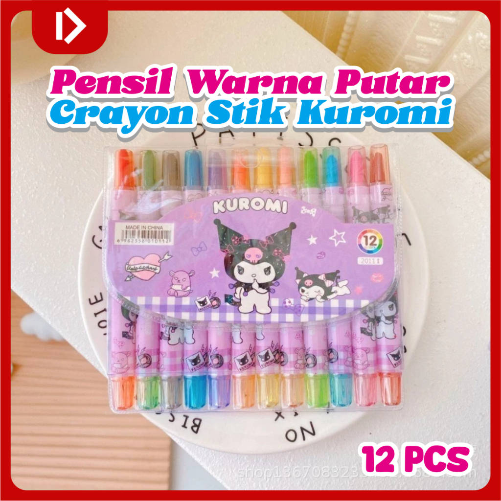 

DOSIDO - Pensil Warna Putar - Crayon Stik 12 PCS Lucu KUROMI