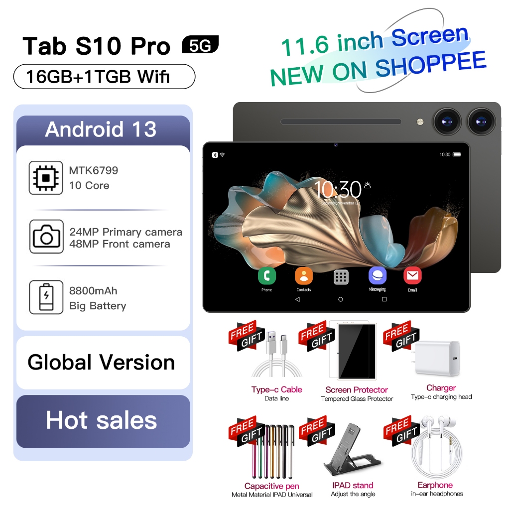 [Bisa COD] Tablet Android Pro S10 16GB+1024GB 11.6inch Wifi 5G Dual SlM Tablet PC Asli Baru Tablet U