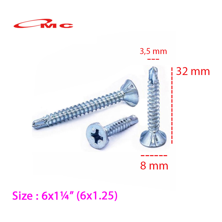 Sekrup GRC SDS #6x1.25'' Sekrup SDS FH (+) Greet Putih Skrup 3cm #6x1¼" / #6x1,25'' Kalsiboard Calci