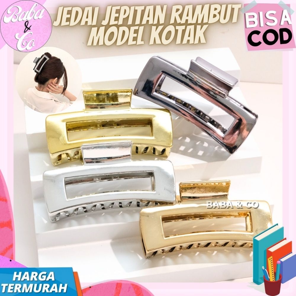 JEDAI BESAR KOTAK SILVER EMAS GOLD JEPITAN RAMBUT KOREA MODEL KOTAK PERSEGI JEDAI ESTETIK LUCU UNIK 