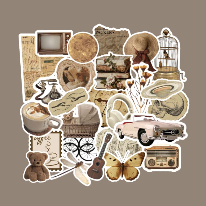 50 pcs sticker vintage aesthetic versi coklat