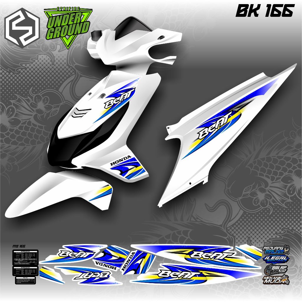Striping Beat Karbu/Old variasi thailand Sticker Body Putih Beat Karbu BK 166/174