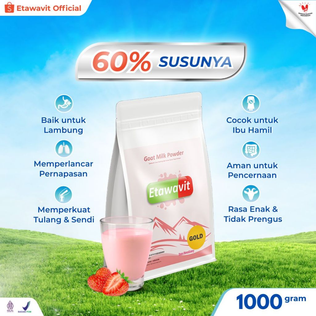 

ETAWAVIT Susu Bubuk Etawa Rasa Strowberi Kemasan 1 Kg Meningkatkan Stamina